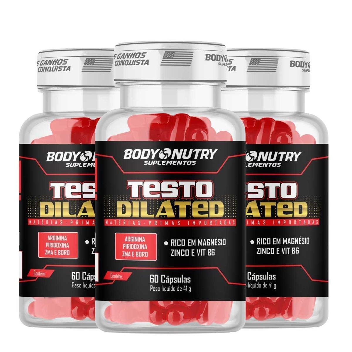 Kit 3x Testo Dilated, pote 60 cápsulas, Body Nutry Menor preço em Kit 3x Testo Dilated, pote 60 cápsulas, Body Nutry