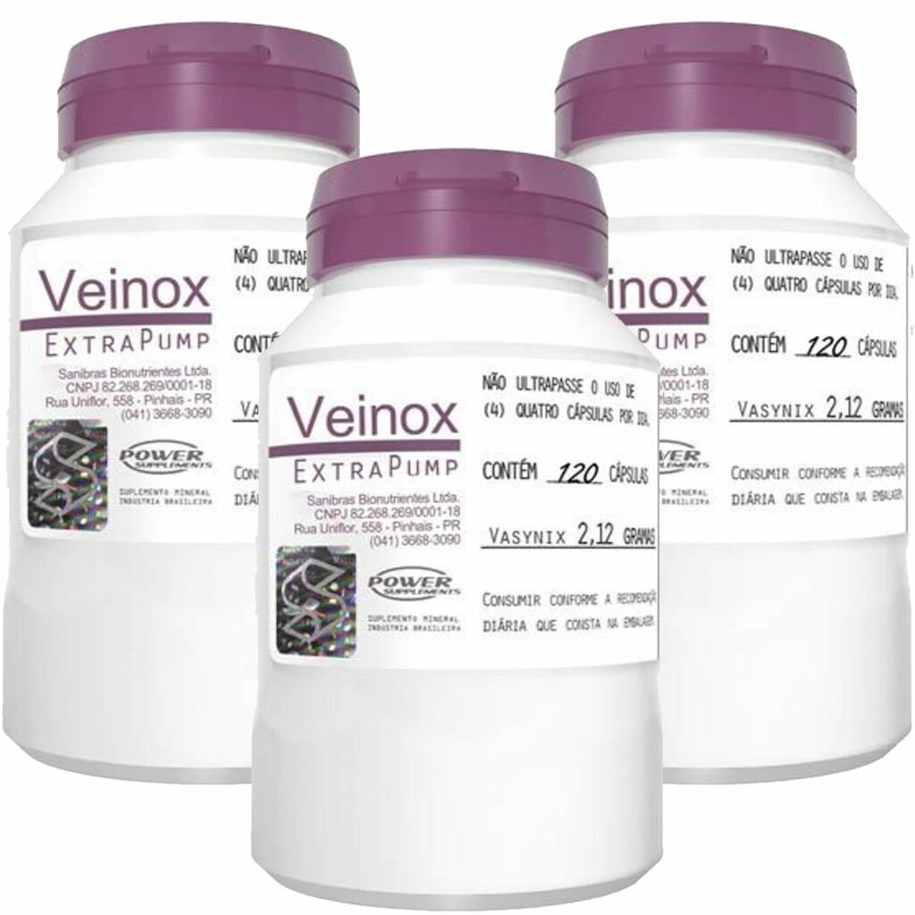 Kit 3X Veinox - 120 Cápsulas - Power  Supplements