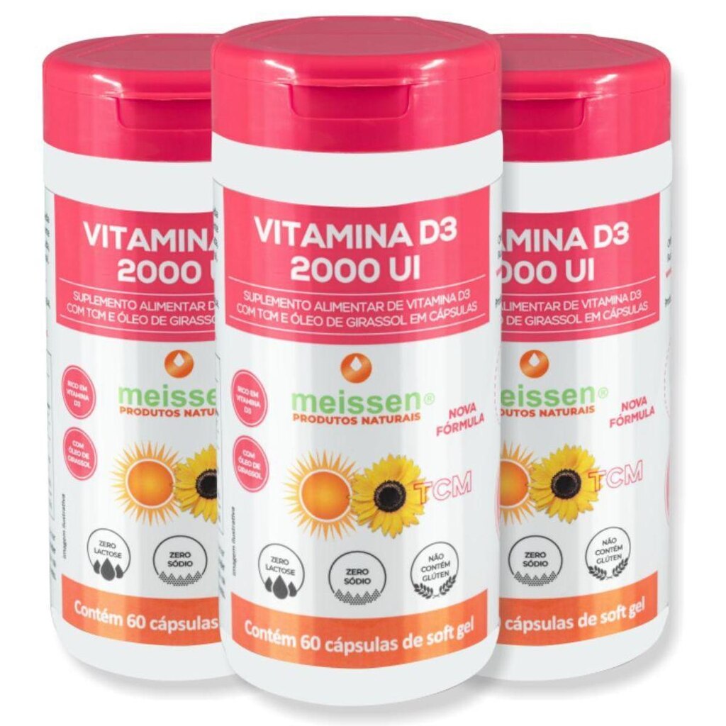 Kit 3x Vitamina D3 2000 Ui 60 Capsulas - Meissen
