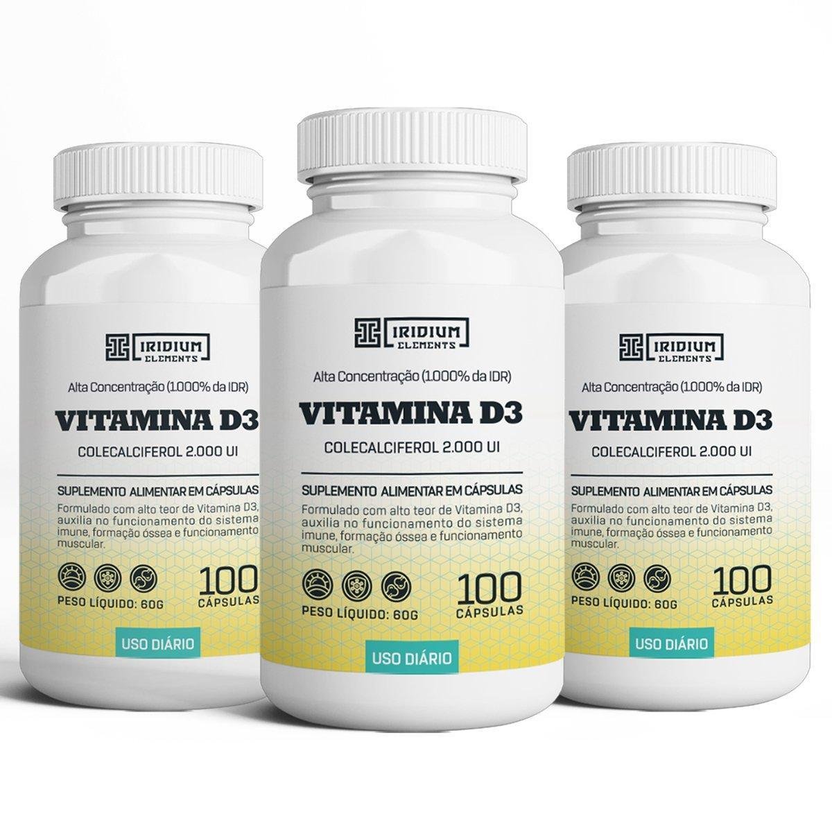 Kit 3x Vitamina D3 2000UI - Iridium Elements Menor preço em Kit 3x Vitamina D3 2000UI - Iridium Elements