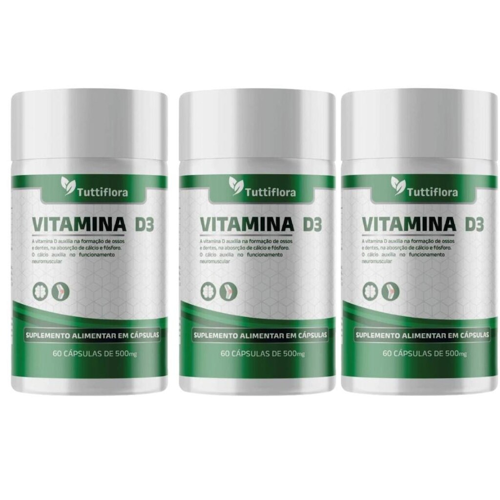 Kit 3x Vitamina D3 60 Cápsulas 500mg Tuttiflora