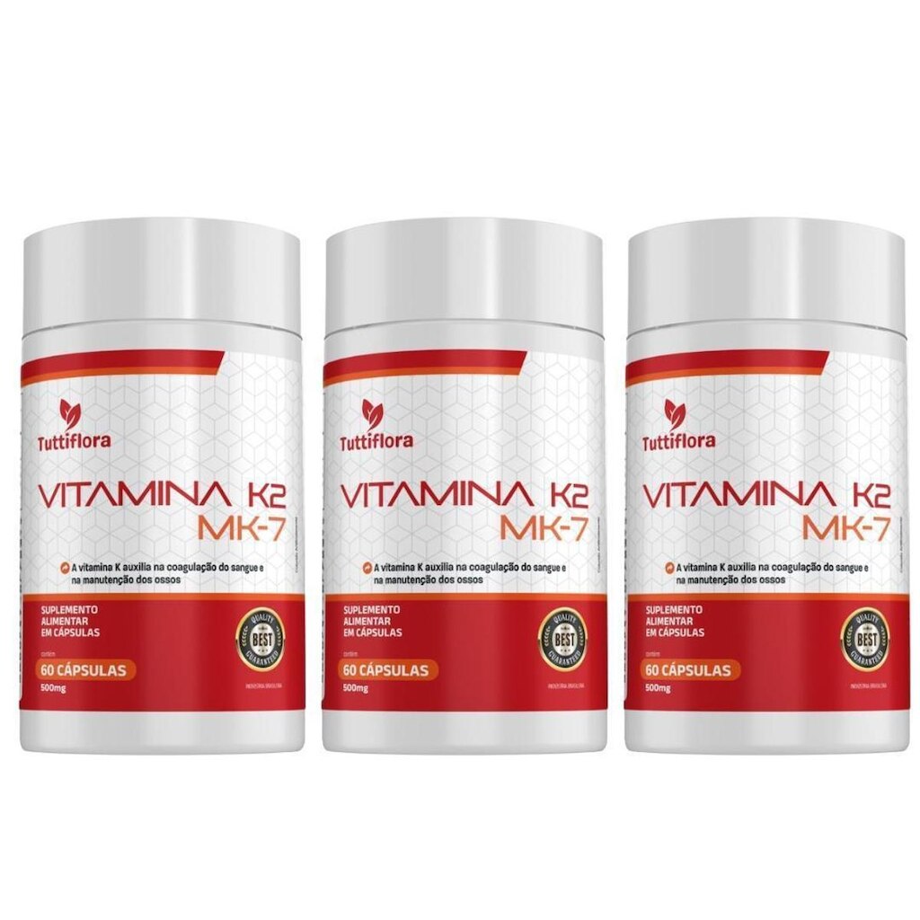 Kit 3x Vitamina K2 MK-7 60 Cápsulas 500mg Tuttiflora