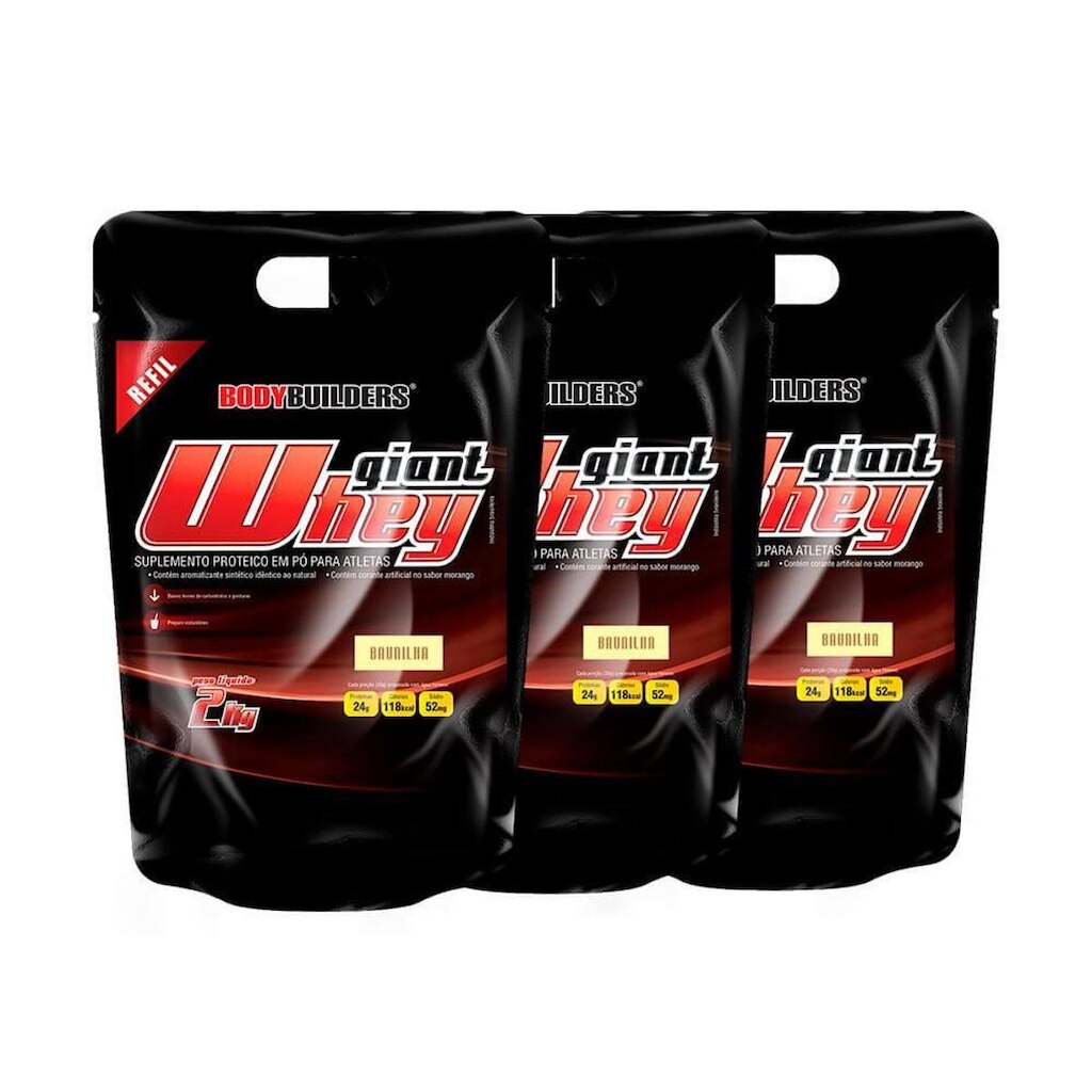 Kit 3x Whey Giant whey refil 2kg - Bodybuilders