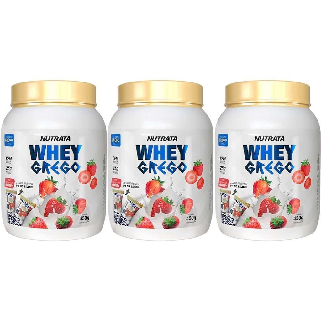 Kit 3X Whey Grego - 450g Morango Com Chantilly - Nutrata