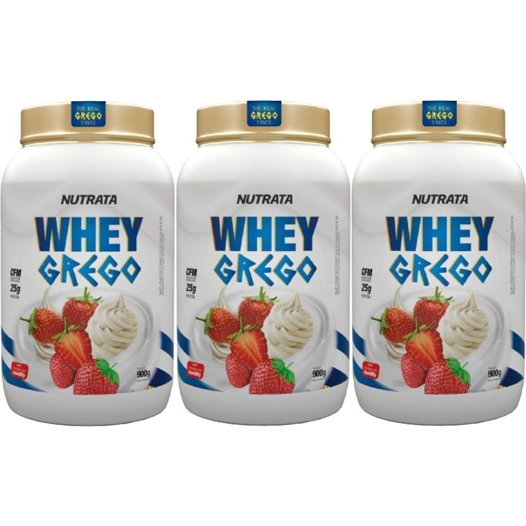 Kit 3X Whey Grego - 900g Morango com Chantilly - Nutrata
