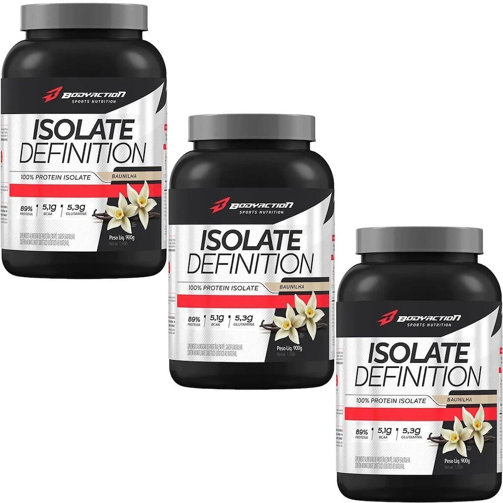 Kit 3X Whey Isolate Definition - 900g Baunilha - BodyAction