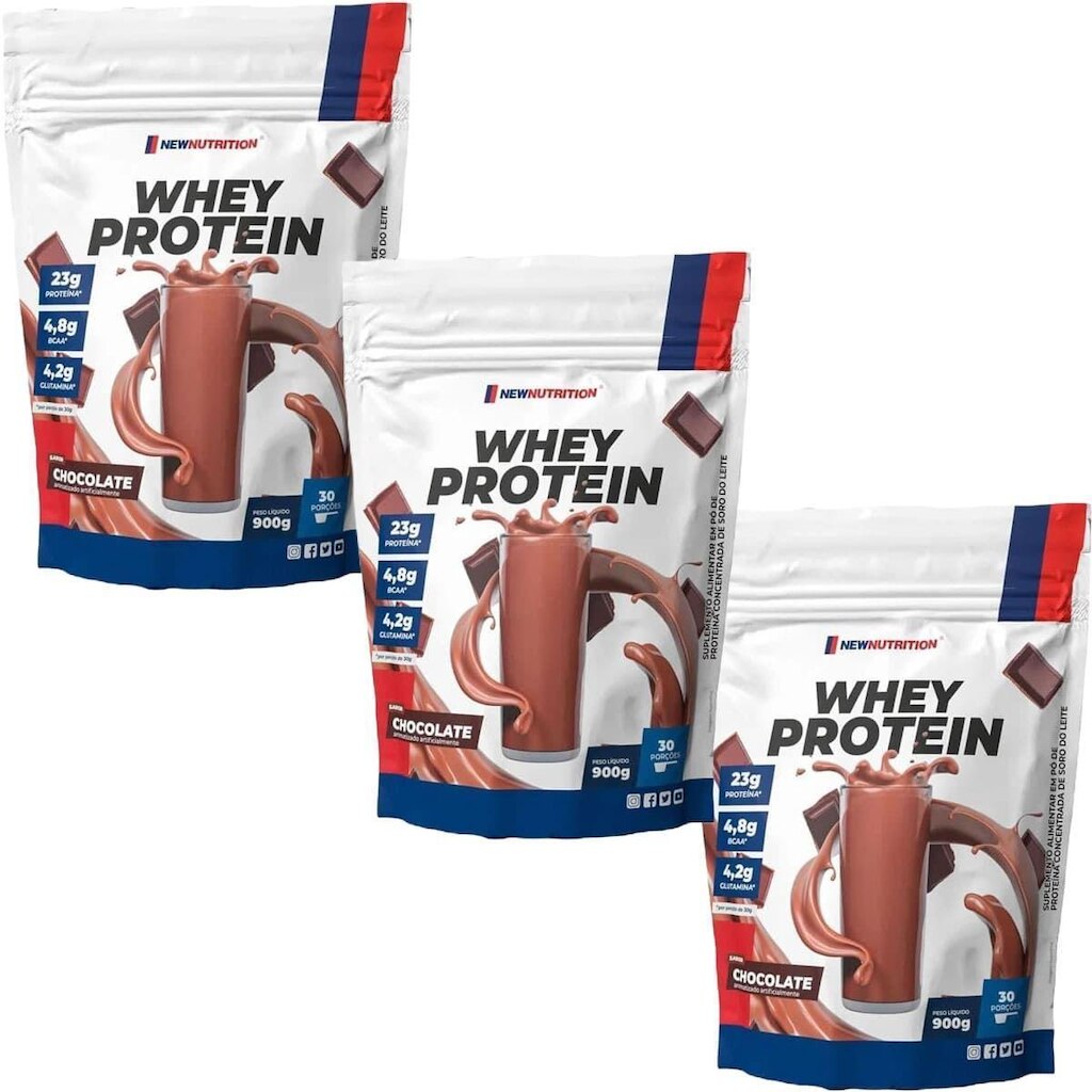Kit 3X Whey Protein - 900g Refil Chocolate - NewNutrition