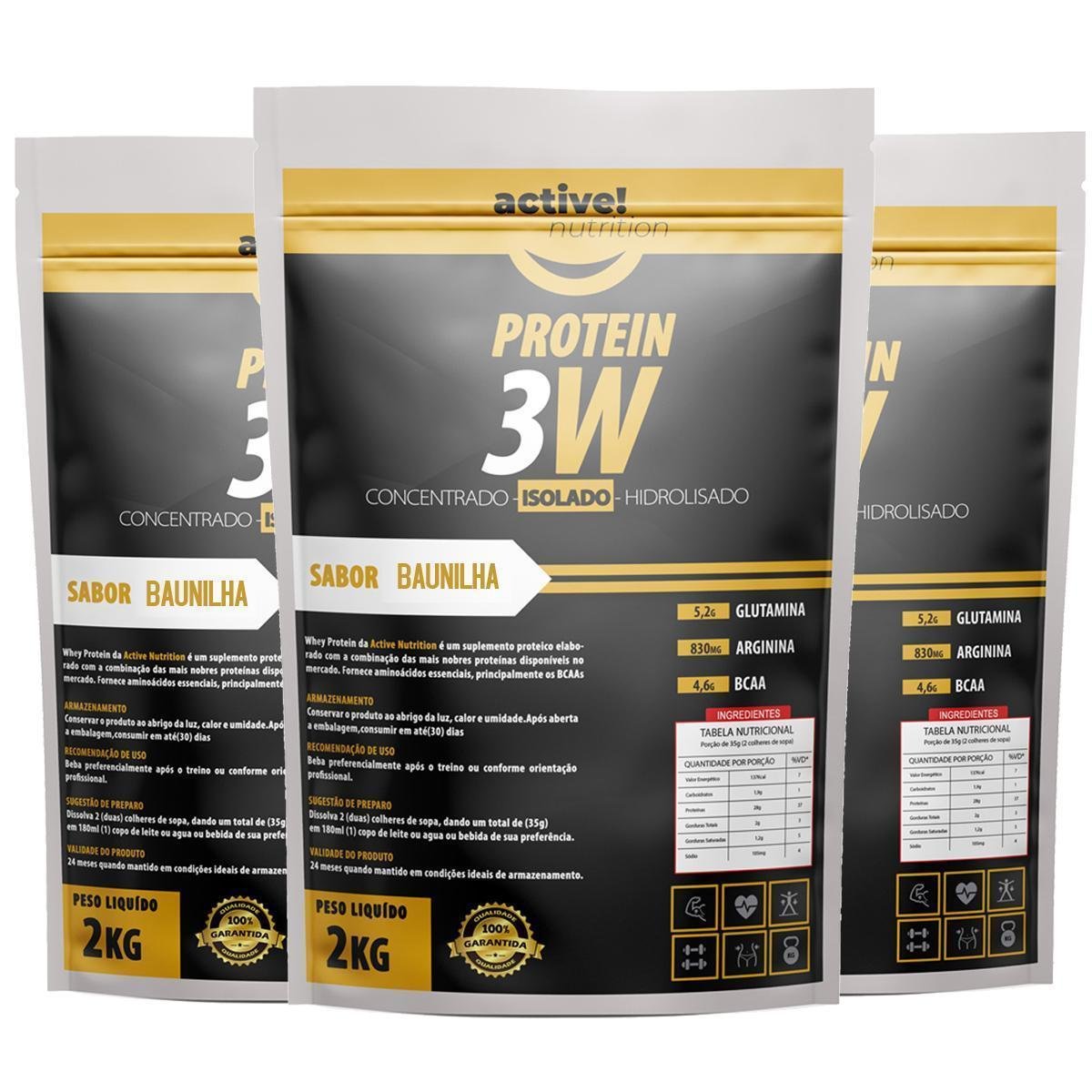 Kit 3x Whey Protein concentrado isolado hidrolisado 3w 6kg active