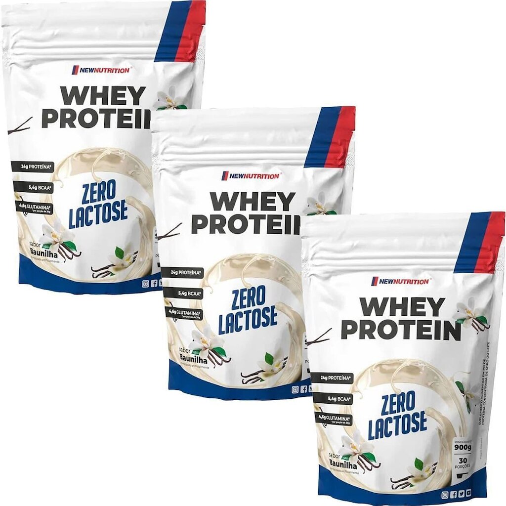 Kit 3X Whey Protein Zero Lactose - 900g Refil Baunilha - NewNutrition