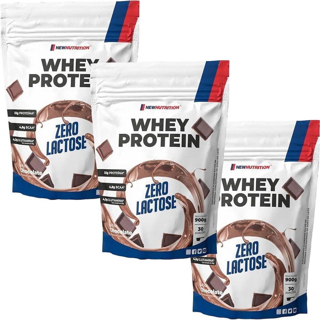 Kit 3X Whey Protein Zero Lactose - 900g Refil Chocolate - NewNutrition