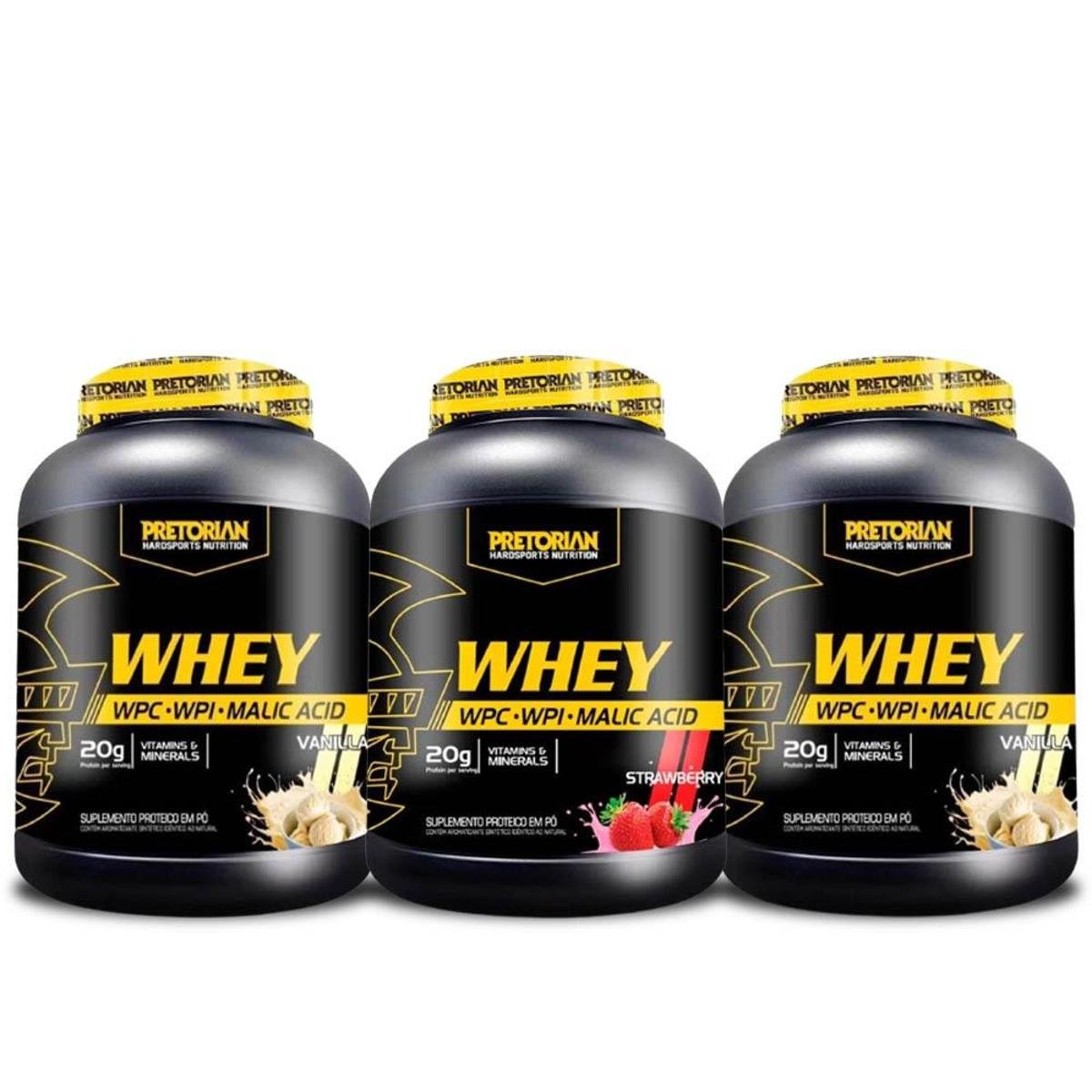 Kit 3x Whey Ultra Protein 900g Pretorian Baunilha e Morango Netshoes