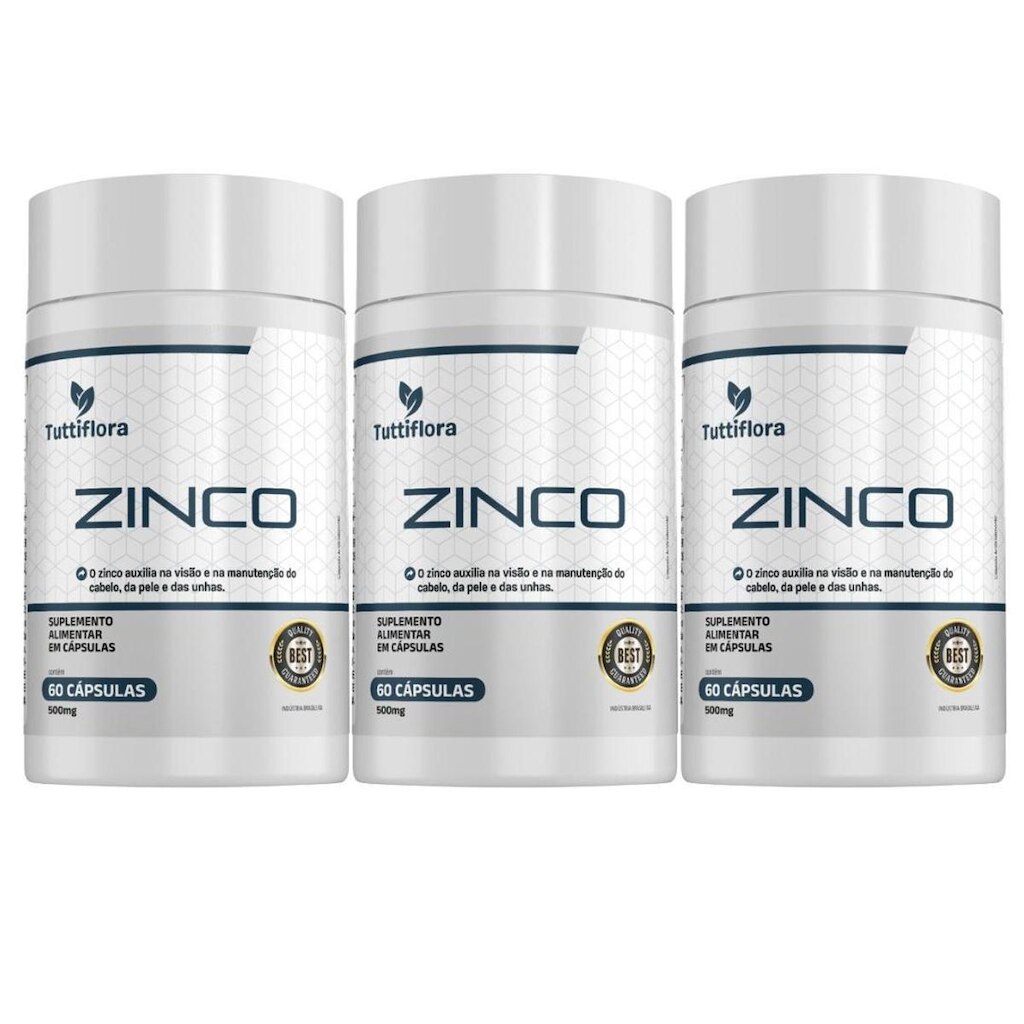 Kit 3x Zinco 60 Cápsulas 500mg Tuttiflora
