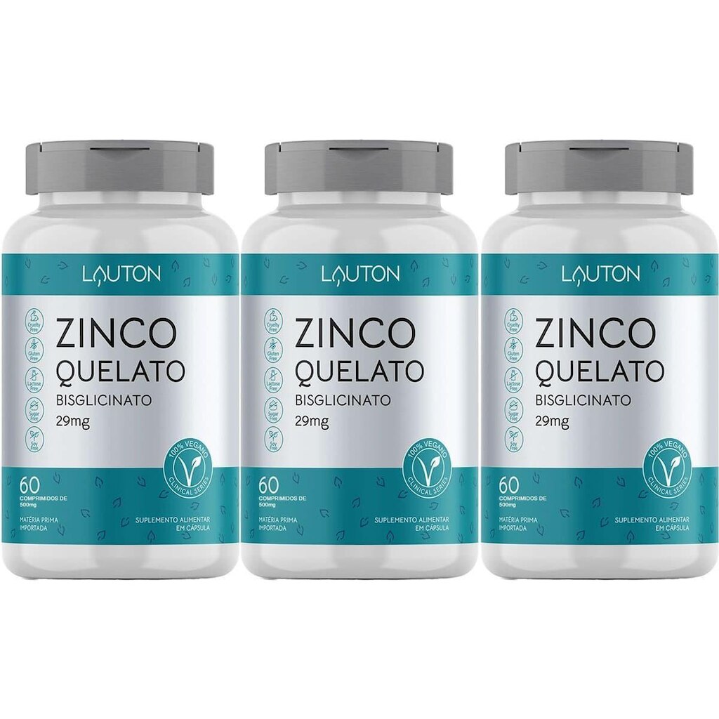 Kit 3X Zinco Quelato - 60 Comprimidos - Lauton Nutrition