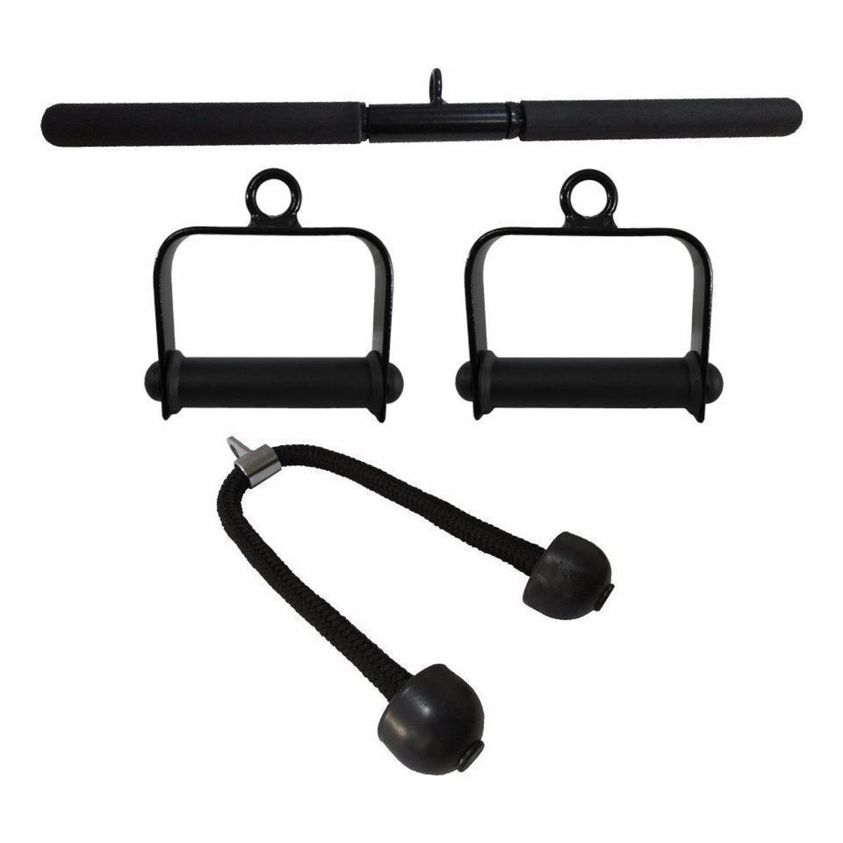Kit 4 Barras Puxadores Triceps Pulley Reto Corda Estribo Preto Netshoes