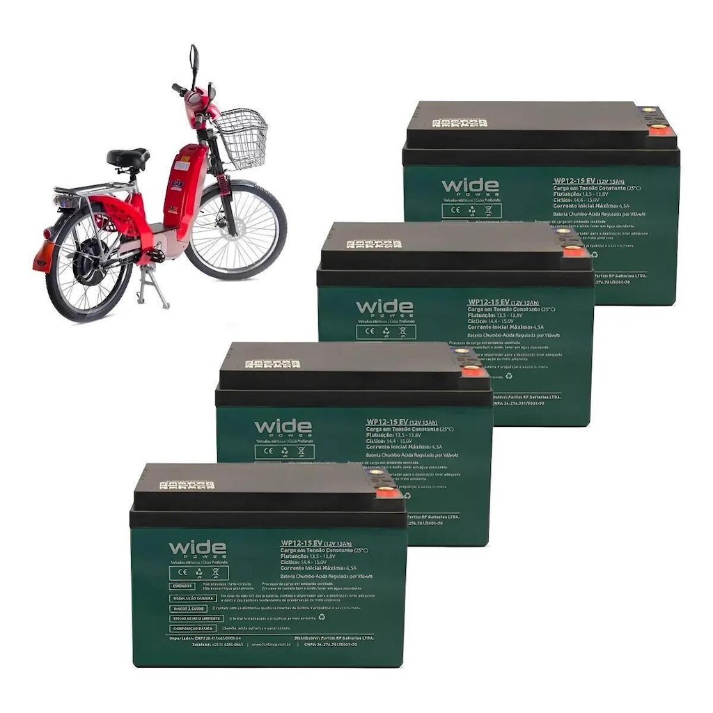 Kit 4 Bateria 12v 15ah Ciclo Profundo Wide Veículo Elétrico