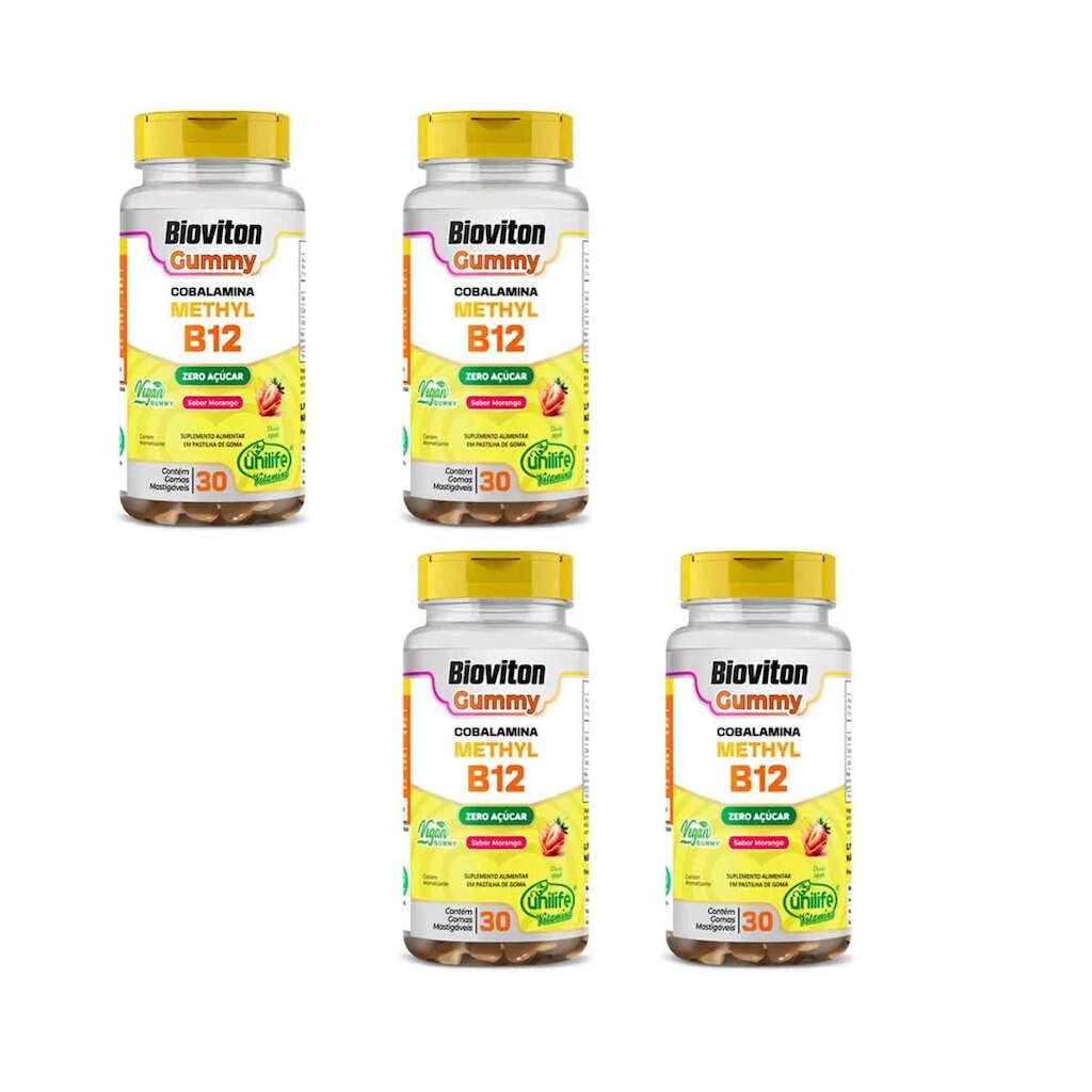 Kit 4 Bioviton Gummy Methyl B12 Sabor Morango 4x30 gomas Unilife