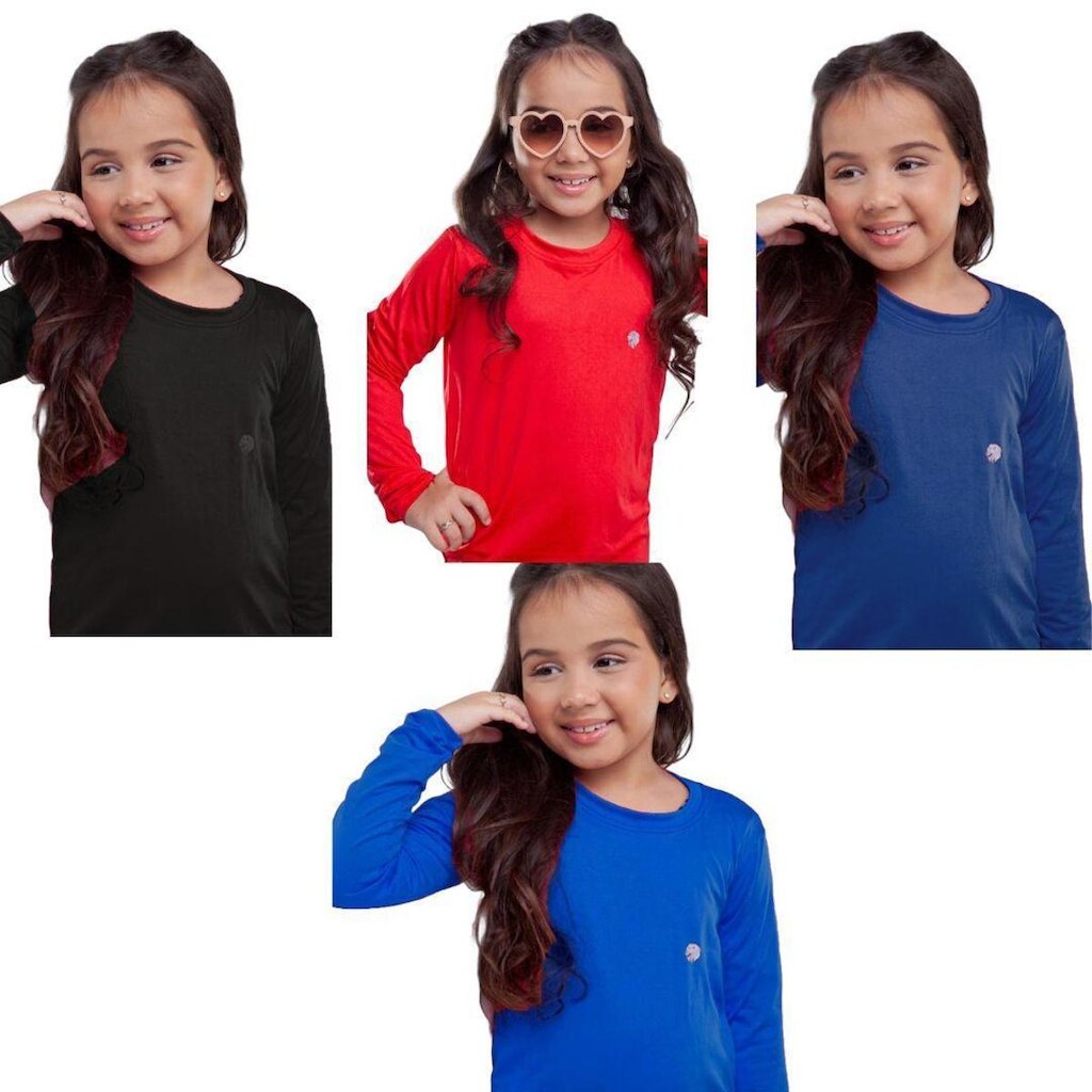 Kit 4 Blusa Infantil Térmica Uv50+ Menina Proteção Solar