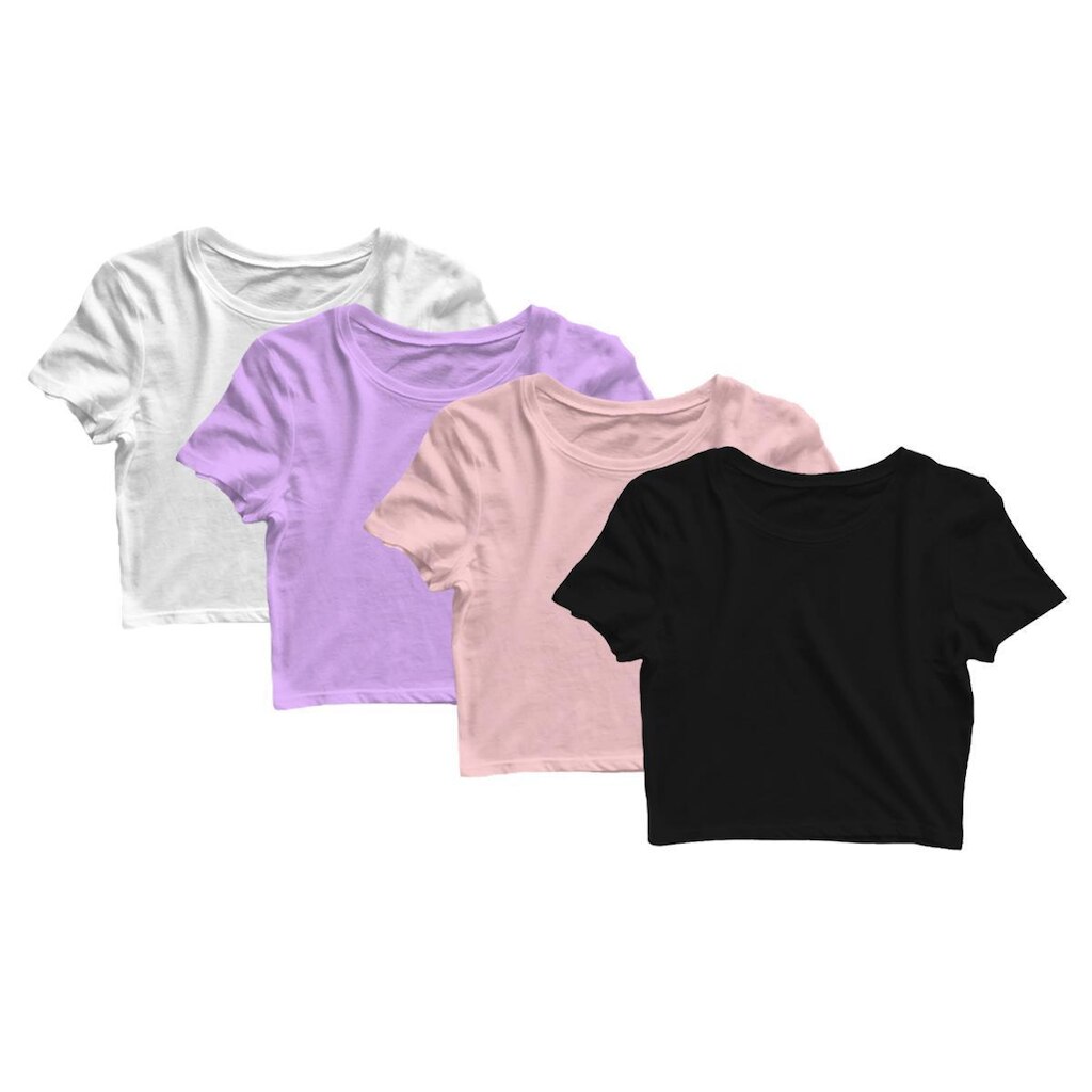 Kit 4 Blusas Cropped Blusinha Camiseta Feminina Lisa