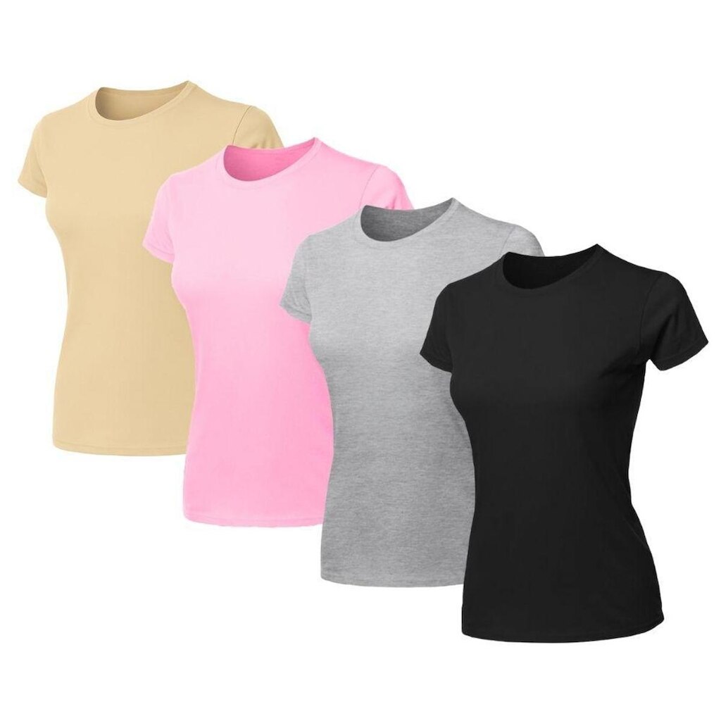 Kit 4 Blusas Feminina Camiseta Lisa Básica Algodão Baby Look