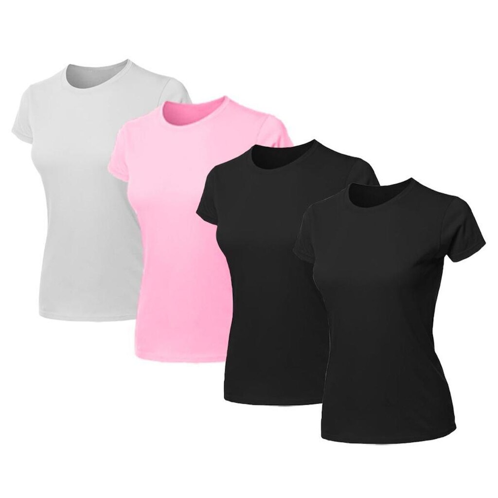 Kit 4 Blusas Feminina Camiseta Lisa Básica Algodão Baby Look