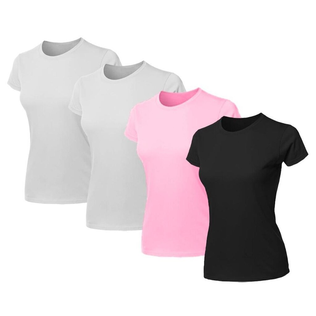 Kit 4 Blusas Feminina Camiseta Lisa Básica Algodão Baby Look