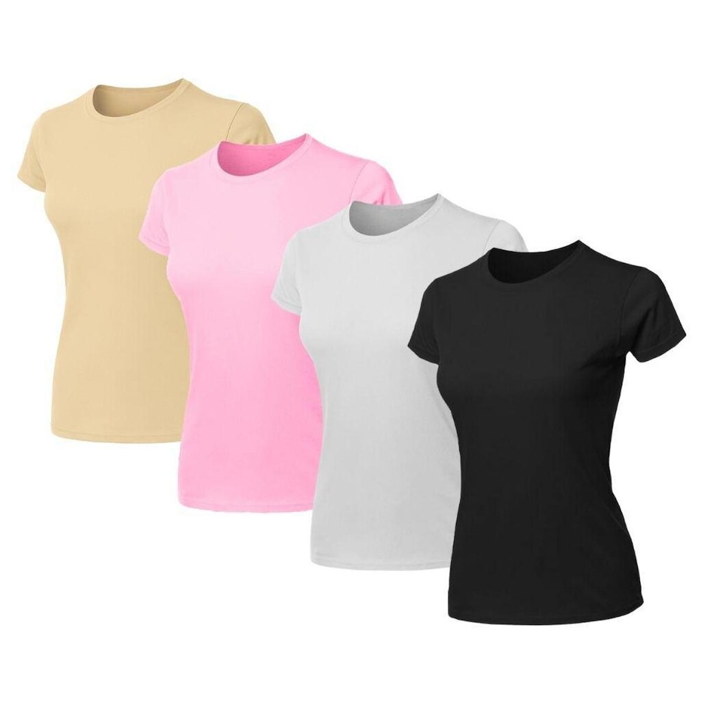 Kit 4 Blusas Feminina Camiseta Lisa Básica Algodão Baby Look