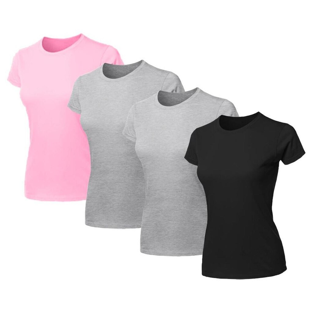 Kit 4 Blusas Feminina Camiseta Lisa Básica Algodão Baby Look