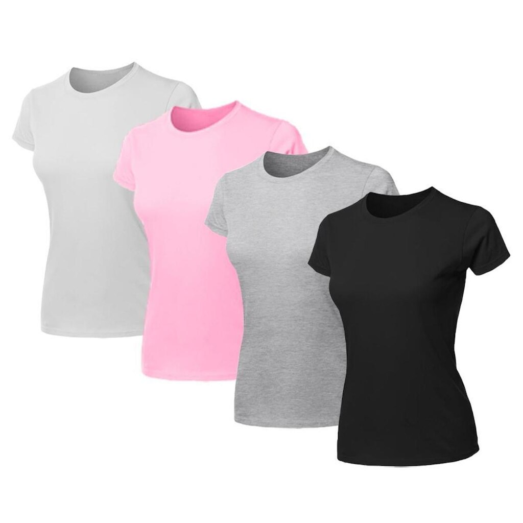 Kit 4 Blusas Feminina Camiseta Lisa Básica Algodão Baby Look
