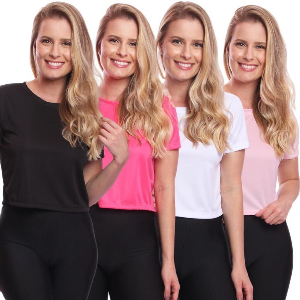 Kit 4 Blusas Via Basic Cropped Dry Academia Feminina