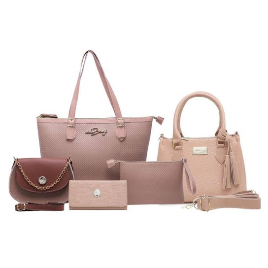 Kit 4 Bolsas Feminina Monograma Willibags Lindas - Nude Menor preço em Kit 4 Bolsas Feminina Monograma Willibags Lindas - Nude