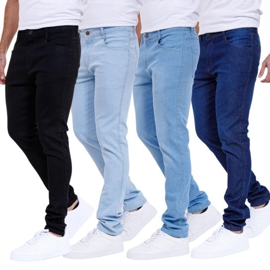 Kit 4 Calças Jeans Sarja Masculina Slim Skinny C Elastano - Jeans Menor preço em Kit 4 Calças Jeans Sarja Masculina Slim Skinny C Elastano - Jeans
