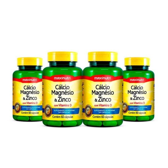 Kit 4 Cálcio Magnésio Zinco + Vitamina D 60 Capsulas Maxinutri Menor preço em Kit 4 Cálcio Magnésio Zinco + Vitamina D 60 Capsulas Maxinutri