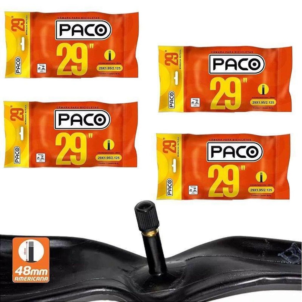 KIT 4 CAMARA DE AR PACO 29X1.95/2.125 VALVULA AMERICANA 48MM