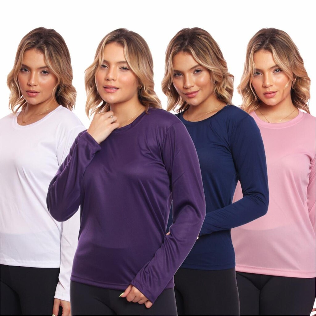 Kit 4 Camisa Feminina Camiseta Térmica Proteção Solar Uv .