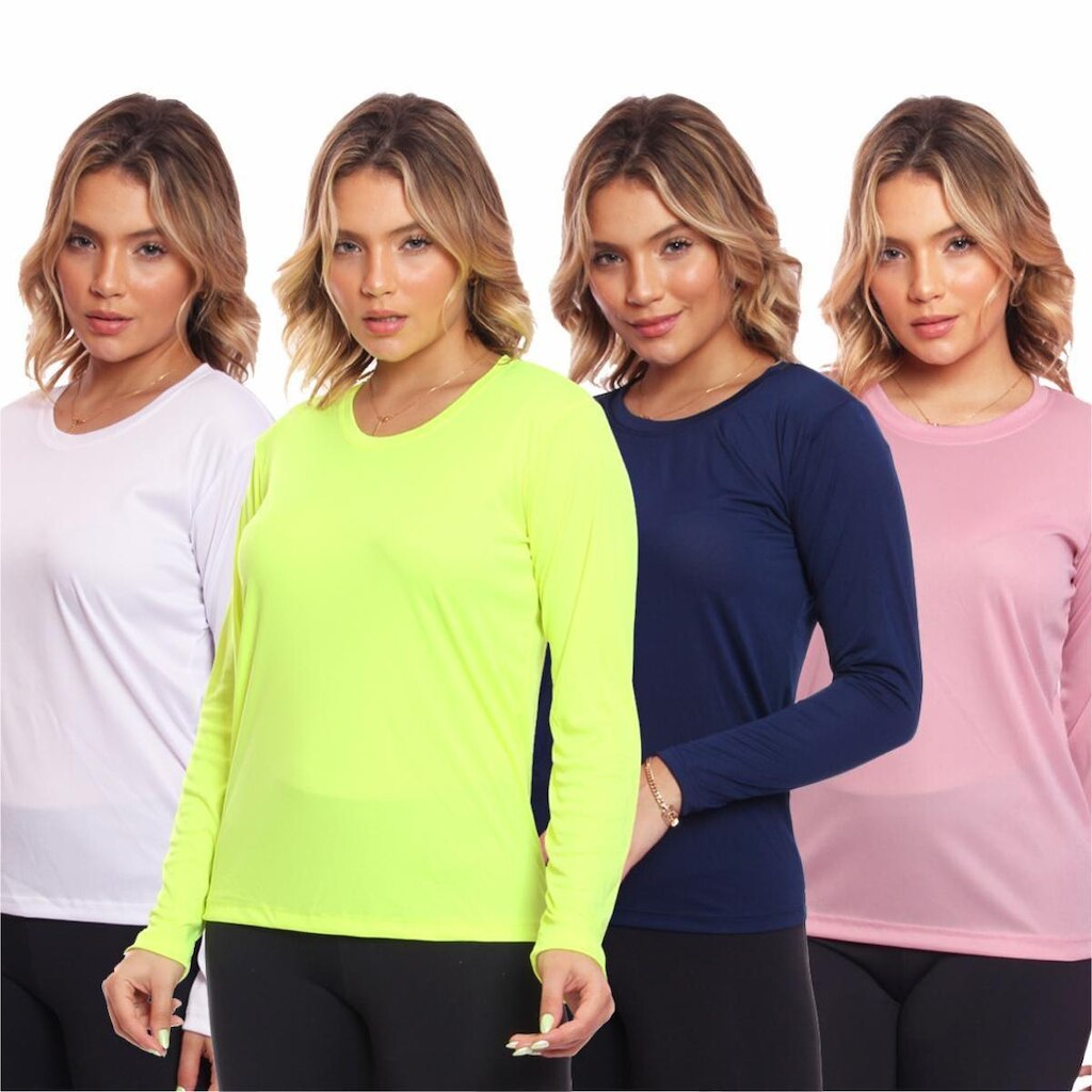 Kit 4 Camisa Feminina Camiseta Térmica Proteção Solar Uv .