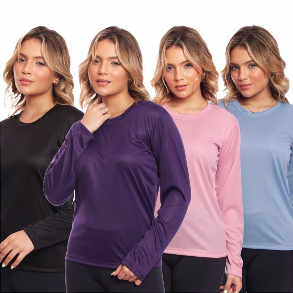 Kit 4 Camisa Feminina Camiseta Térmica Proteção Solar Uv .