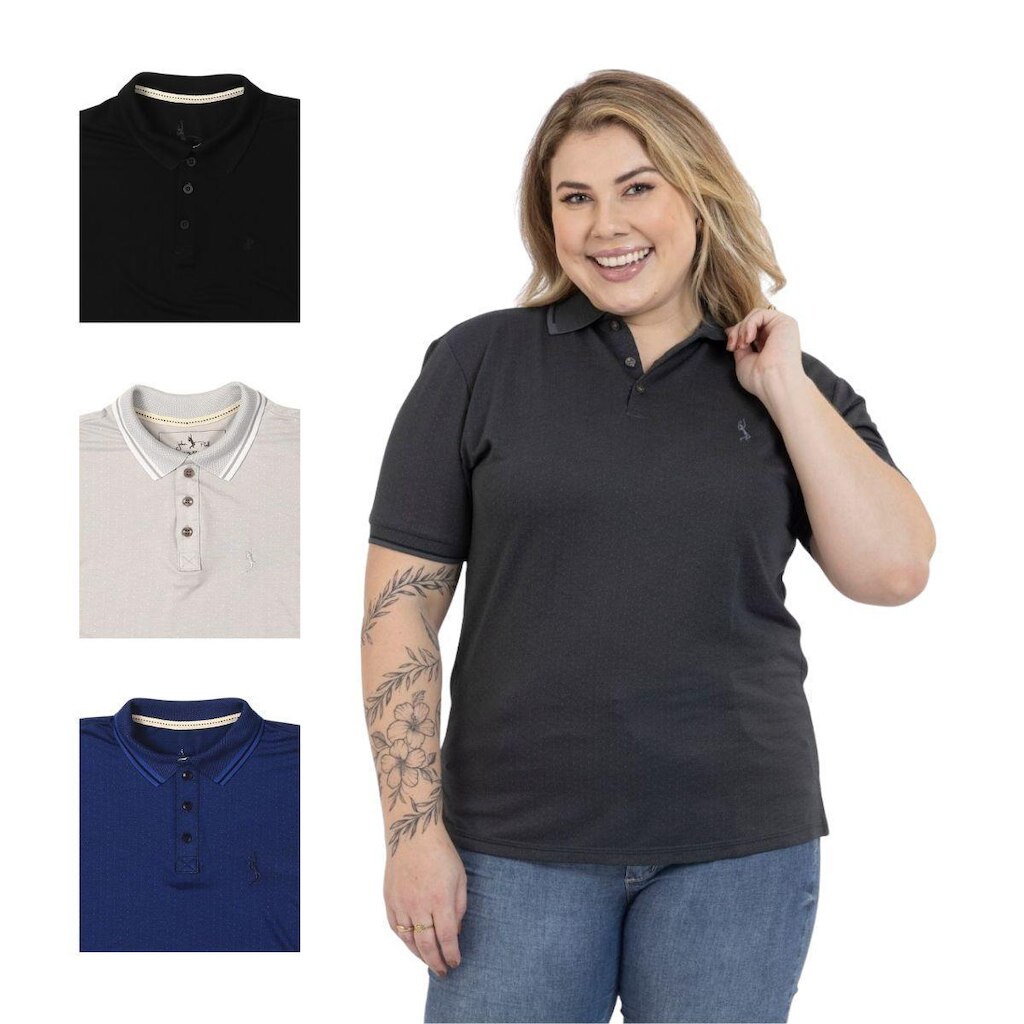 Kit 4 Camisa Polo Feminina Plus Size Casual Elegante