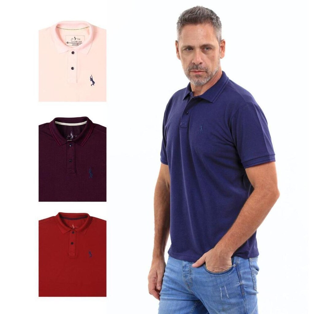 Kit 4 Camisa Polo Lisa Casual Elegante Ocasiões