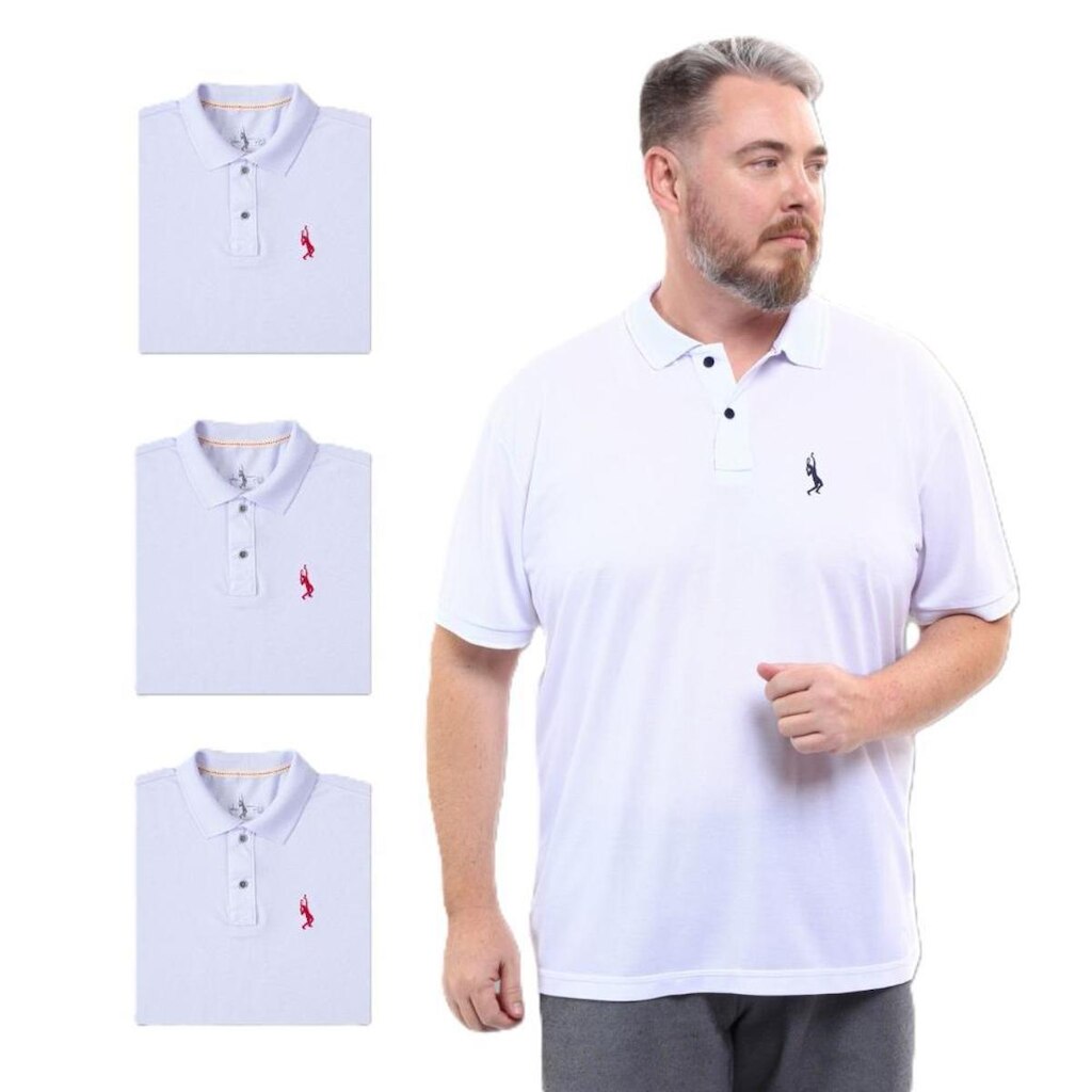 Kit 4 Camisa Polo Plus Size Lisa Casual Elegante Ocasiões