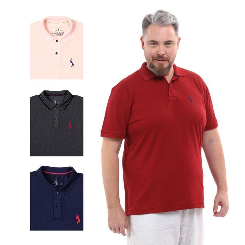 Kit 4 Camisa Polo Plus Size Lisa Casual Elegante Ocasiões