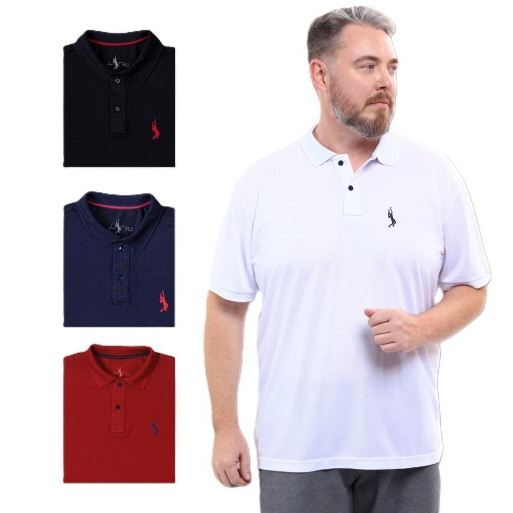 Kit 4 Camisa Polo Plus Size Lisa Casual Elegante Ocasiões