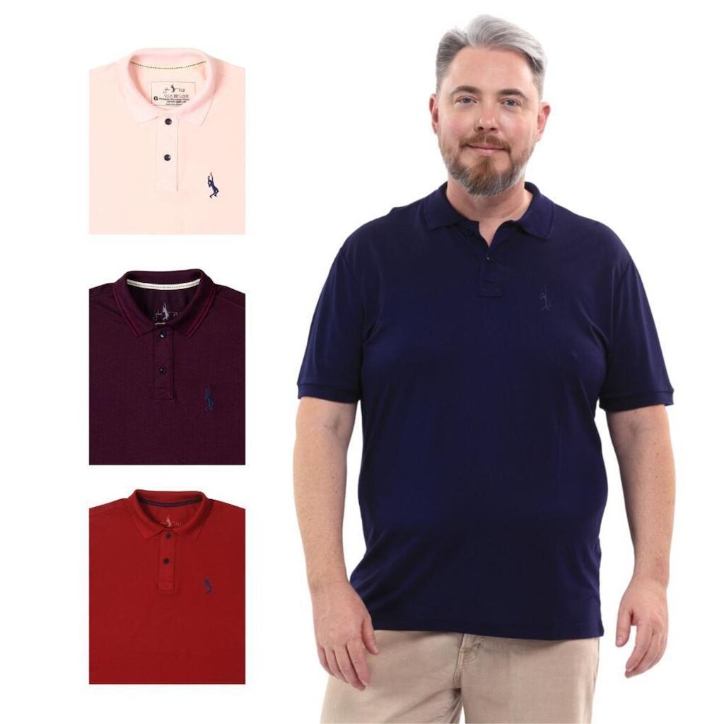 Kit 4 Camisa Polo Plus Size Lisa Casual Elegante Ocasiões