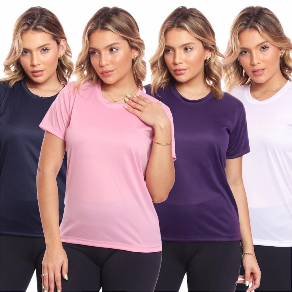 Kit 4 Camisas Academia Esportiva Com Proteção Uv Feminina