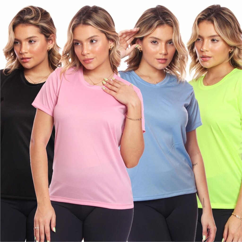 Kit 4 Camisas Academia Esportiva Com Proteção Uv Feminina