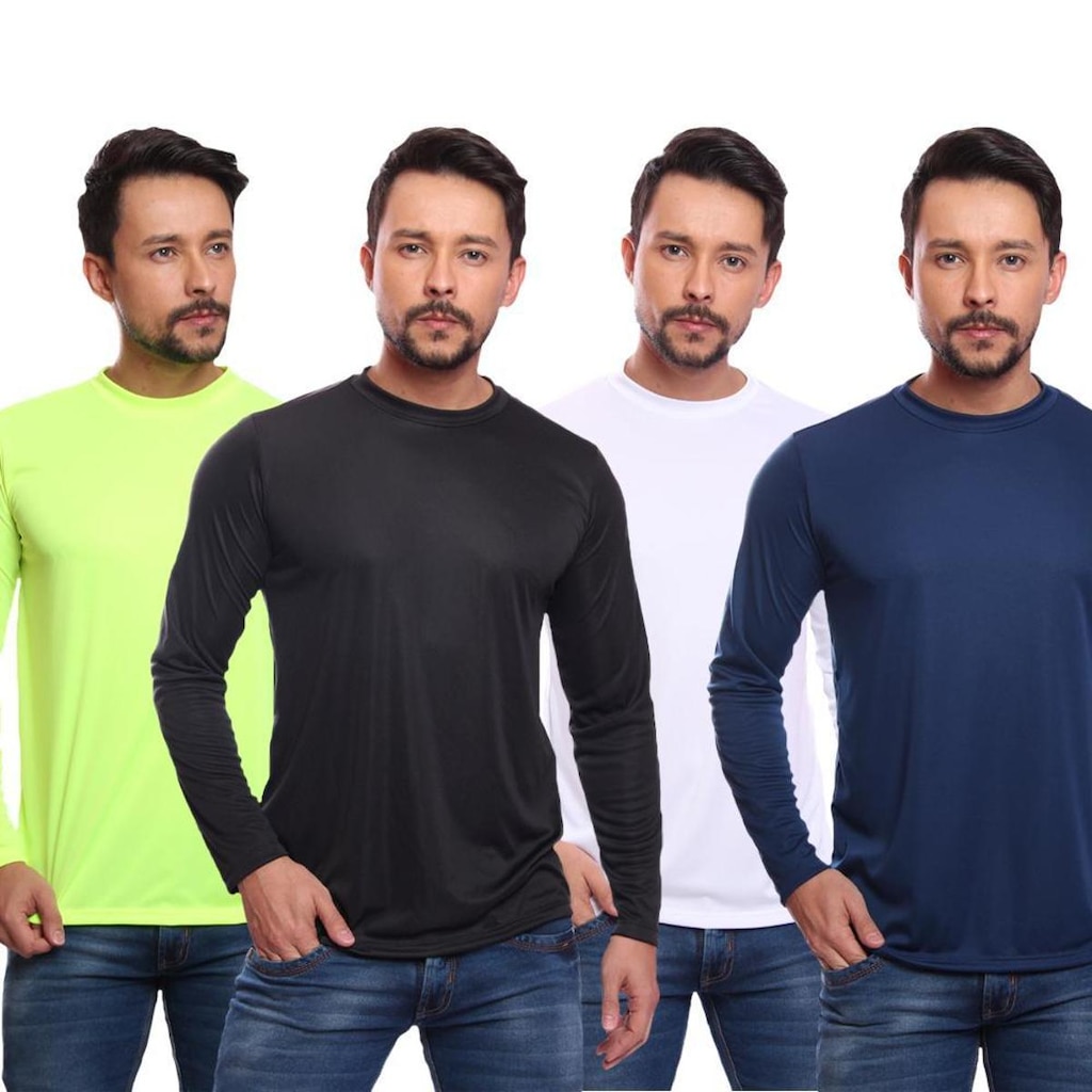Kit 4 Camiseta DF Masculina Manga Longa Proteção Solar UV +50 Segunda Pele