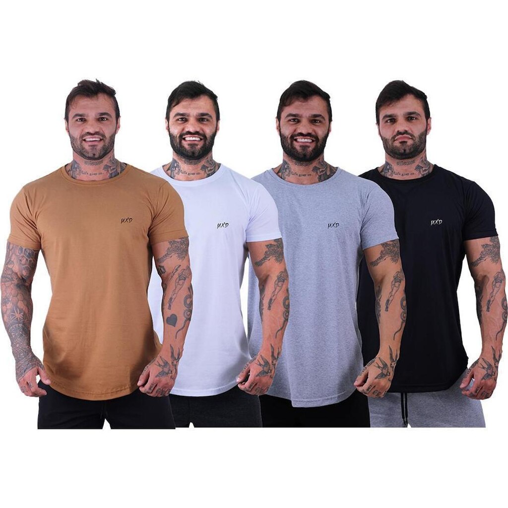 Kit 4 Camiseta Longline Estilo Básico Masculina Grife MXD