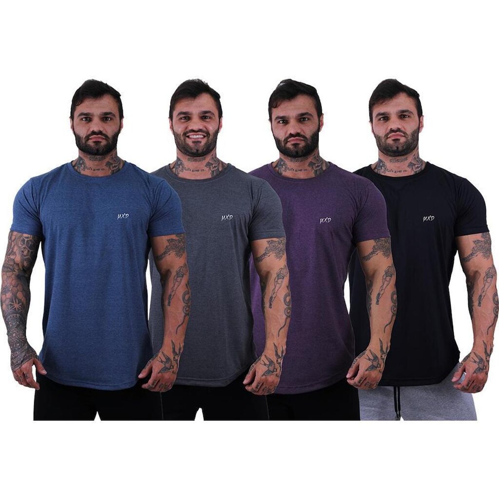 Kit 4 Camiseta Longline Estilo Básico Masculina Grife MXD
