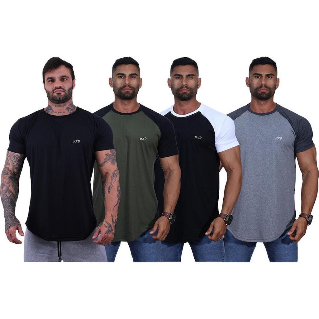 Kit 4 Camiseta Longline Estilo Básico Masculina Grife MXD