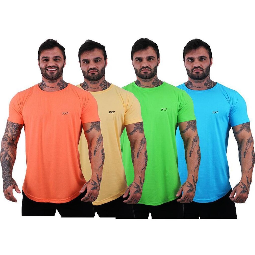 Kit 4 Camiseta Longline Estilo Básico Masculina Grife MXD