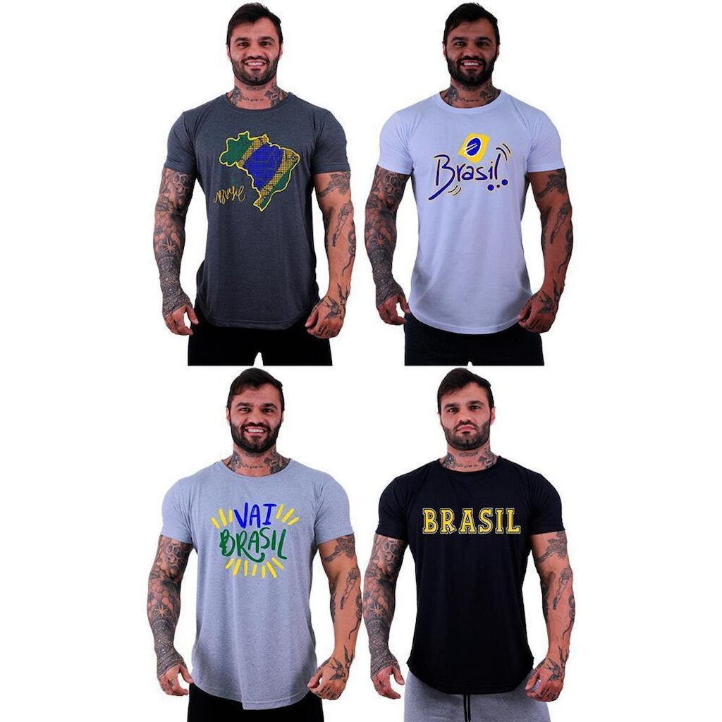 Kit 4 Camiseta Longline MXD Conceito Estampada Brasil Pátria Bandeira